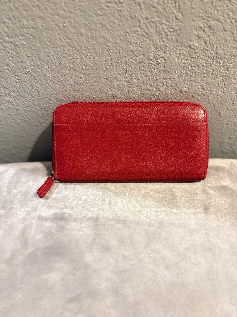 Levenger Red Leather Zip Wallet